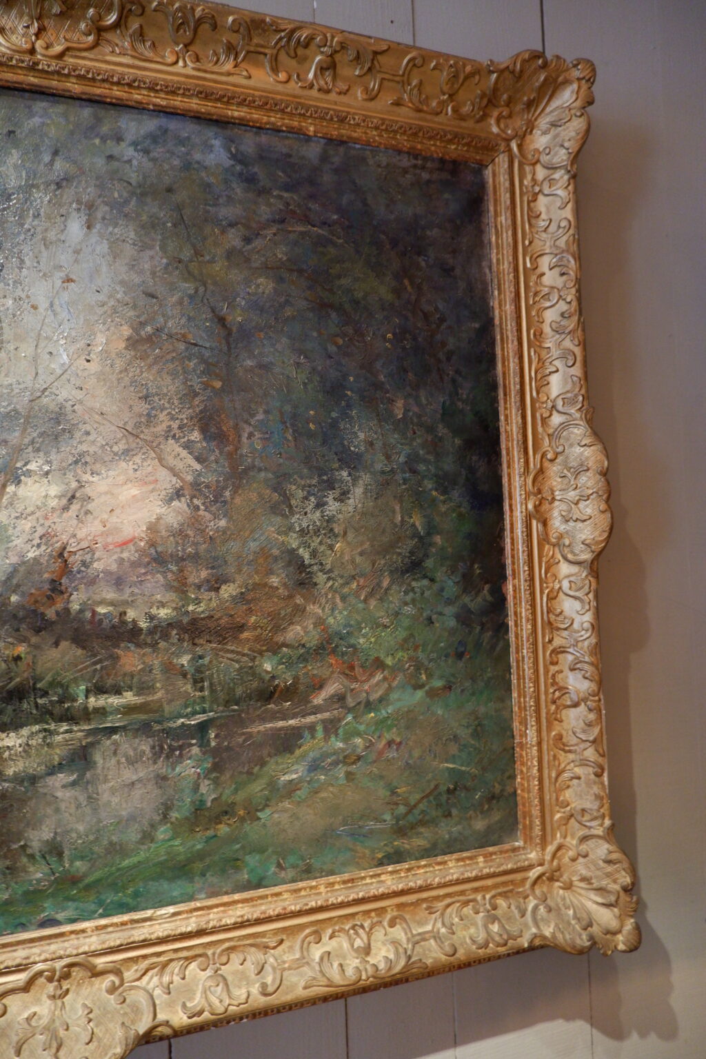 Huile sur toile "Mare dans un clairière au crépuscule" signée Emile Noirot - ca.1897 – Image 12