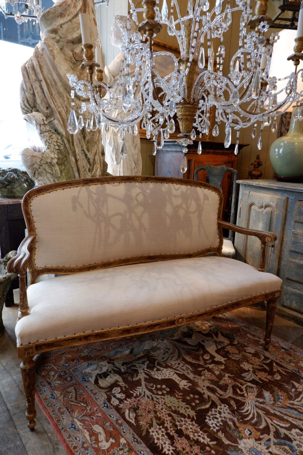 Banquette Louis XVI en bois sculpté & peint décor "faux-bois" -Italie ca.1850 – Image 4