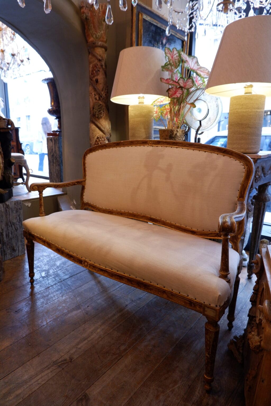 Banquette Louis XVI en bois sculpté & peint décor "faux-bois" -Italie ca.1850 – Image 11