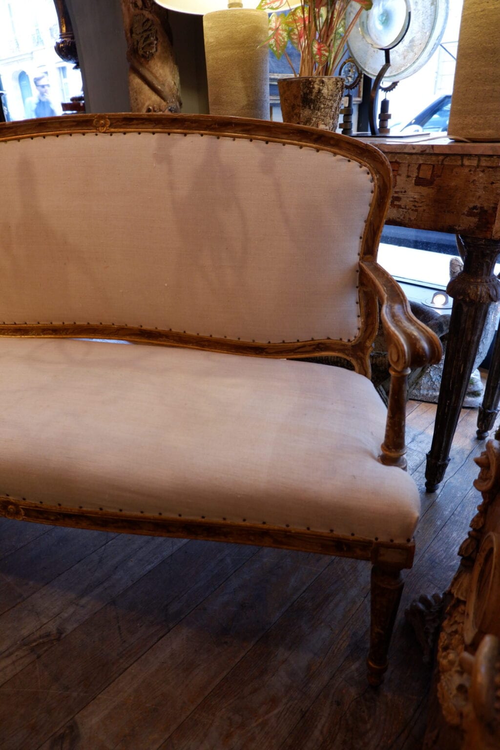 Banquette Louis XVI en bois sculpté & peint décor "faux-bois" -Italie ca.1850 – Image 8