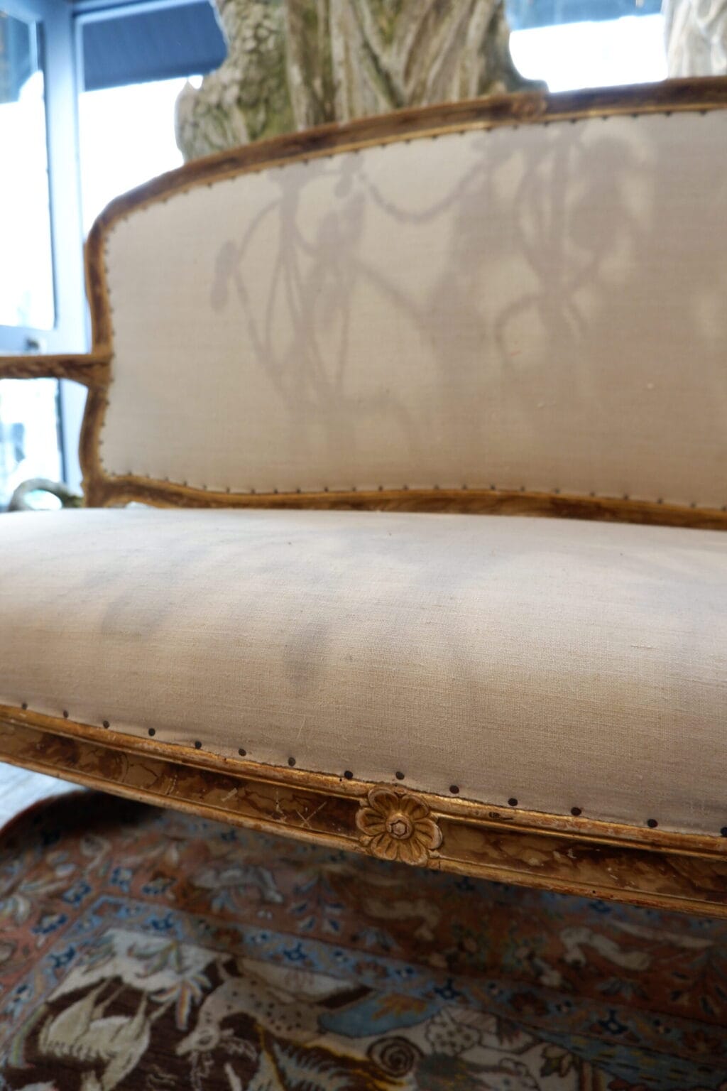 Banquette Louis XVI en bois sculpté & peint décor "faux-bois" -Italie ca.1850 – Image 9