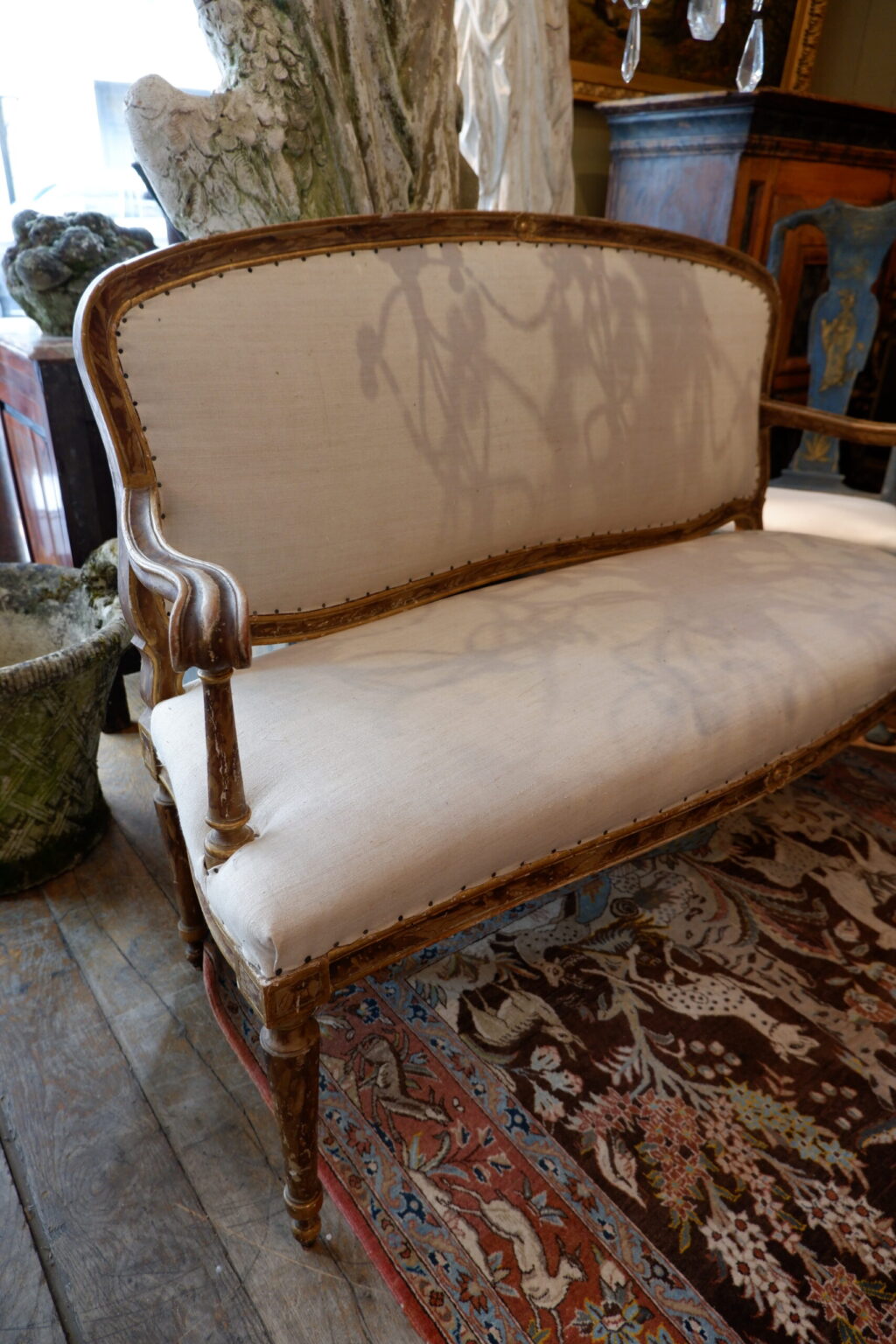 Banquette Louis XVI en bois sculpté & peint décor "faux-bois" -Italie ca.1850 – Image 6