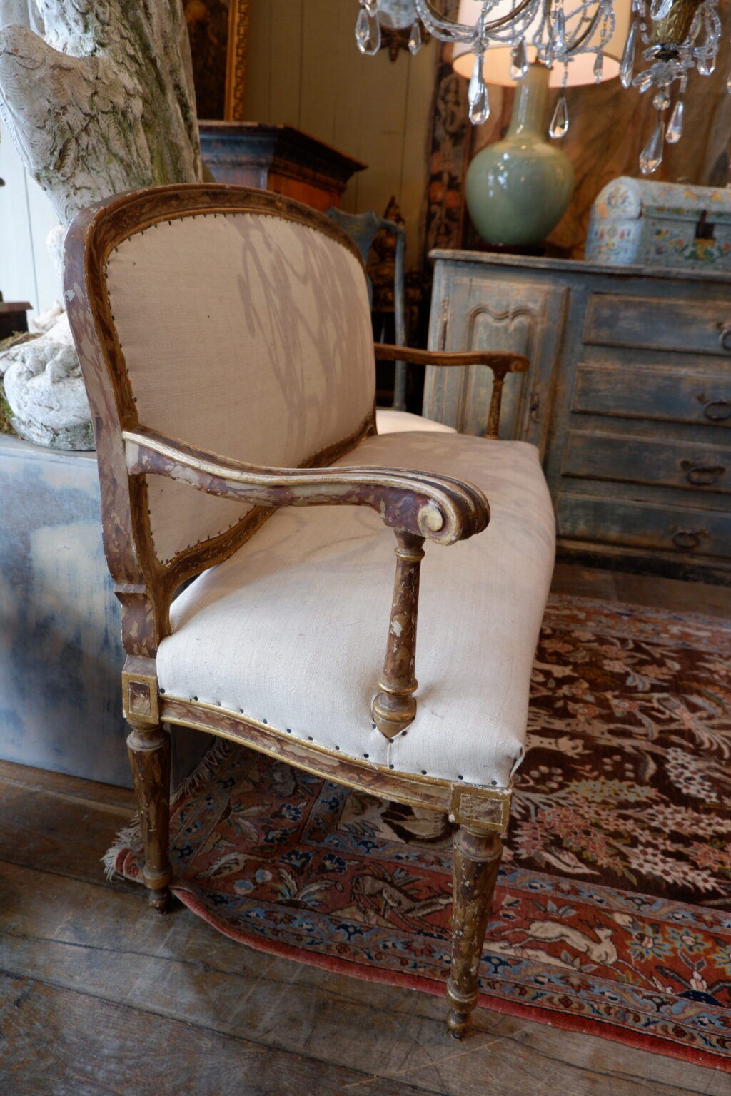 Banquette Louis XVI en bois sculpté & peint décor "faux-bois" -Italie ca.1850 – Image 5