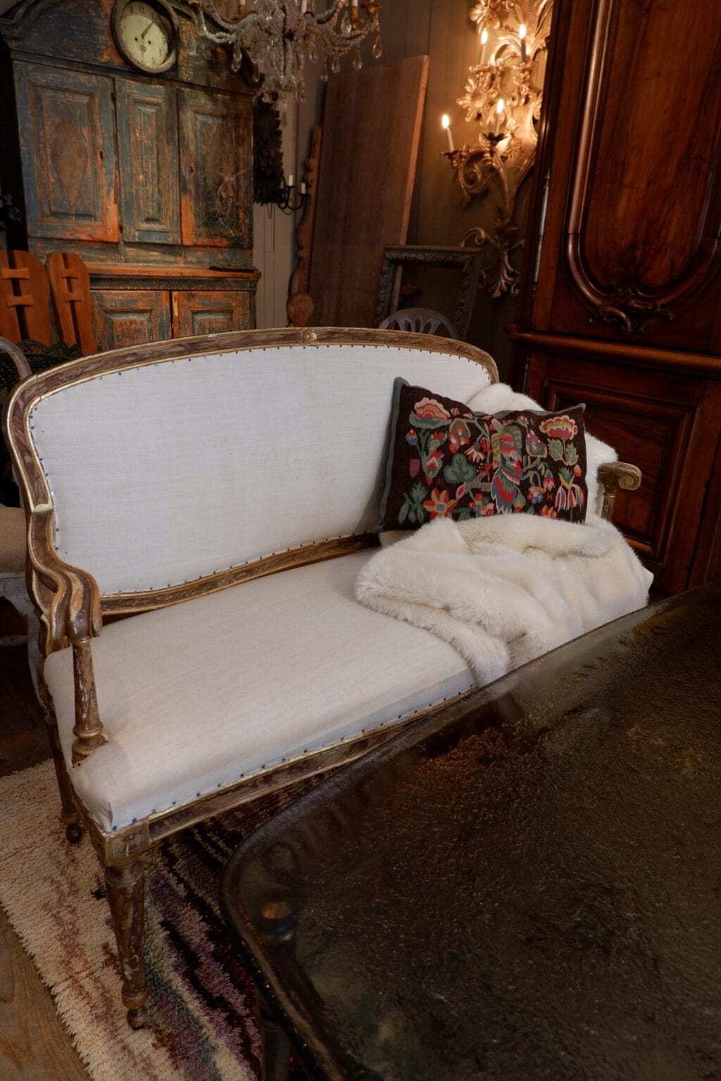 Banquette Louis XVI en bois sculpté & peint décor "faux-bois" -Italie ca.1850 – Image 3