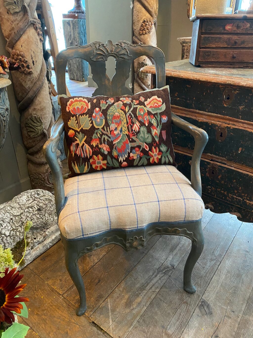 Fauteuil de bureau Rococo suédois - Patine bleue - XIXe – Image 5