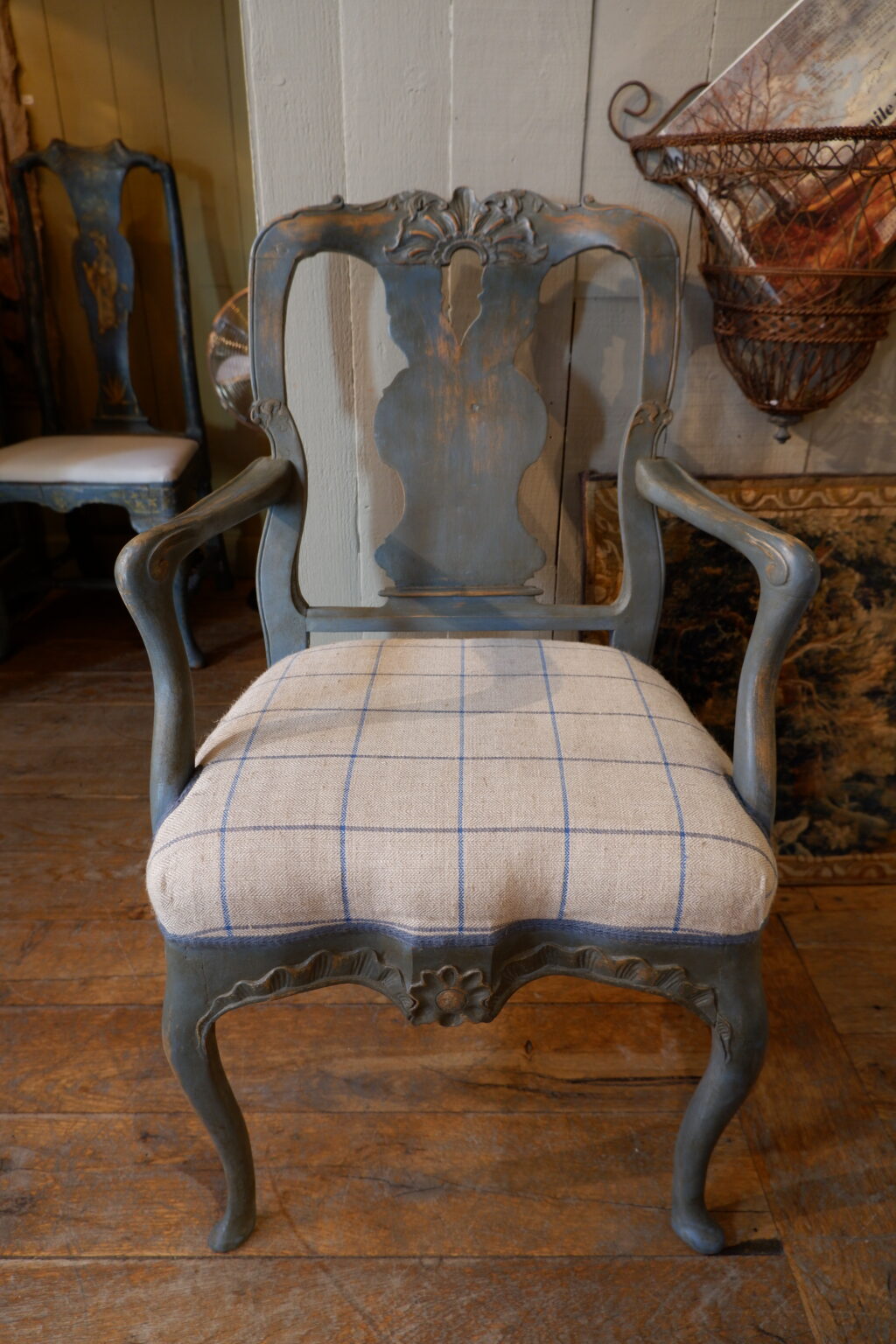 Fauteuil de bureau Rococo suédois - Patine bleue - XIXe – Image 3