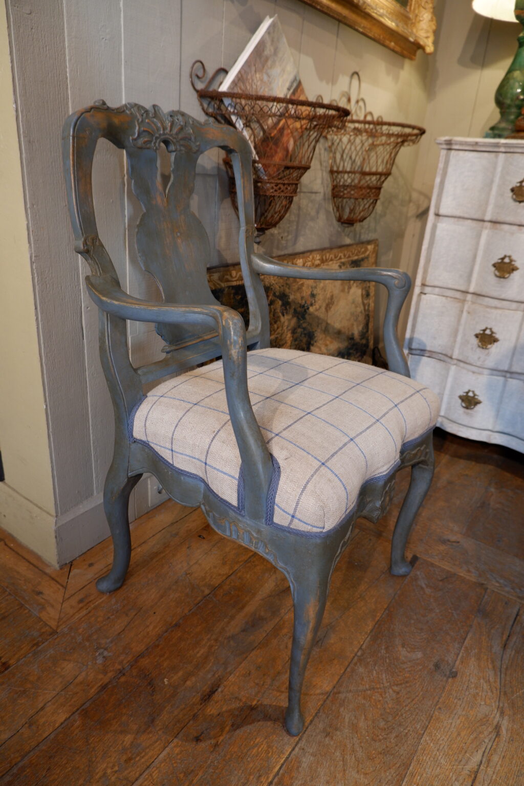 Fauteuil de bureau Rococo suédois - Patine bleue - XIXe – Image 4