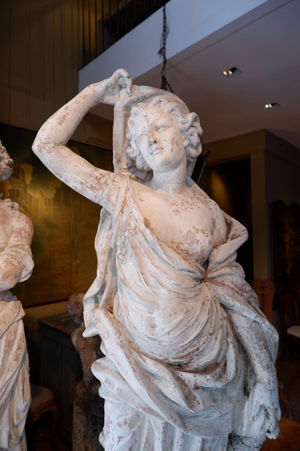 Paire de statues "Allégories de l'Air & du Feu" en terre cuite blanche par Gossin Frères ca.1870 – Image 2