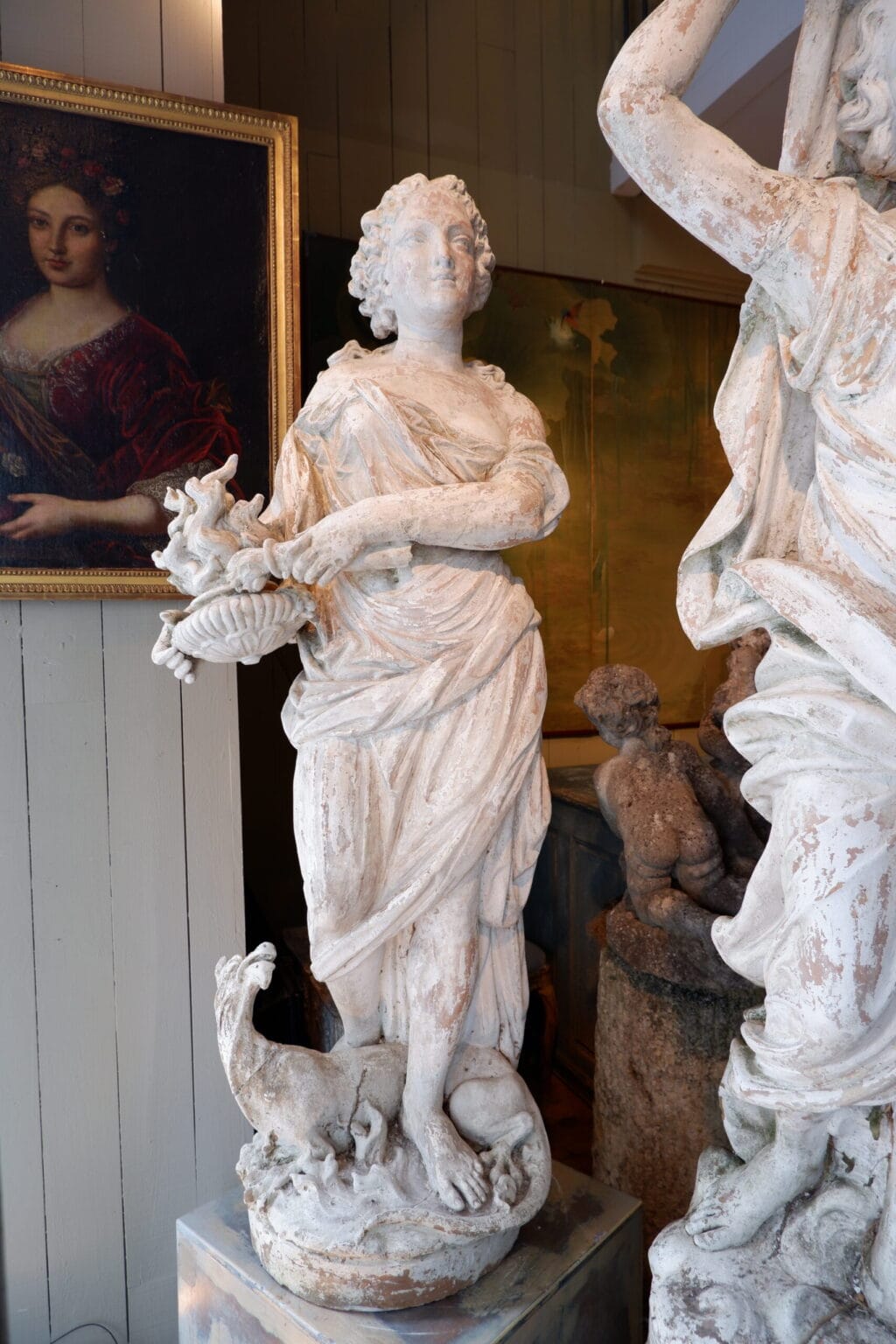 Paire de statues "Allégories de l'Air & du Feu" en terre cuite blanche par Gossin Frères ca.1870 – Image 8