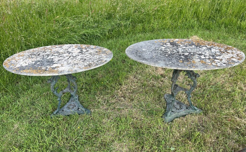 Pair of oval garden pedestal tables