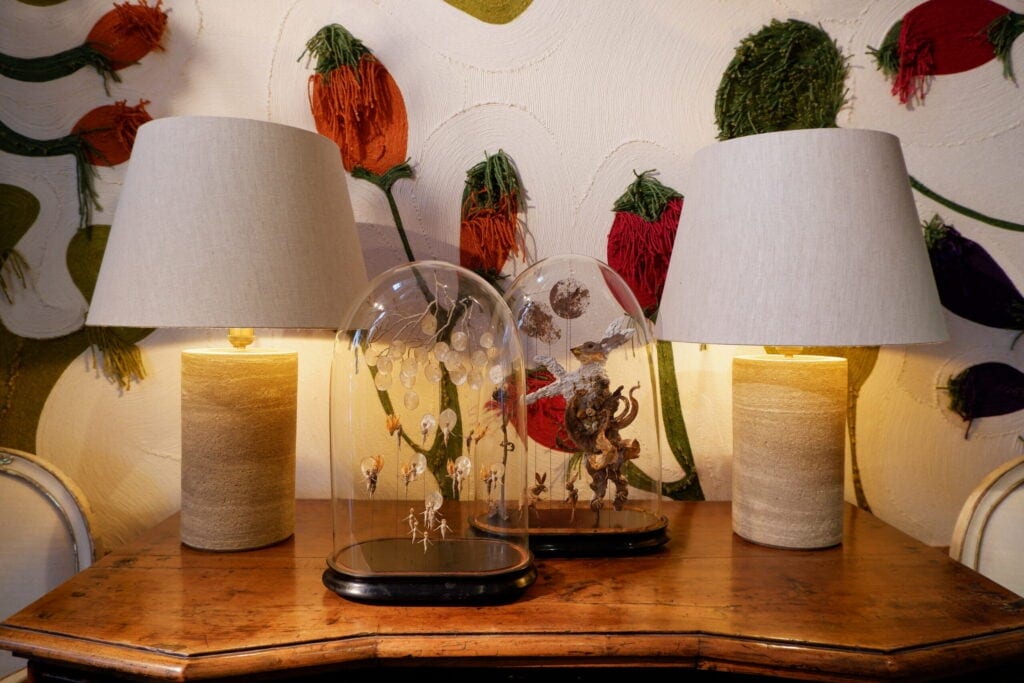 Large pair of stoneware lamps with natural linen shade - Image 6