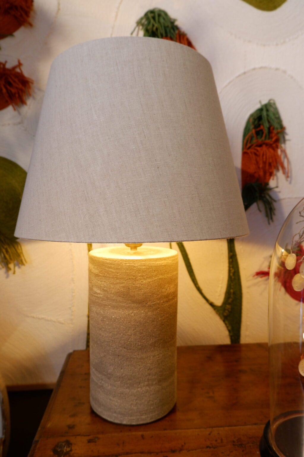 Large pair of stoneware lamps with natural linen shade - Image 5