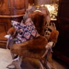 Fauteuil sculpture de bois de rennes et d'élan accoudoirs têtes de chiens sculptés assise en mouton ca.1890