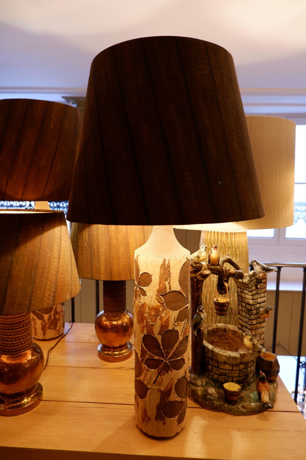 Paire de grandes lampes en grés "feuilles de marroniers" -Danemark ca.1970 + Aj fil de cuivre oxydé – Image 4