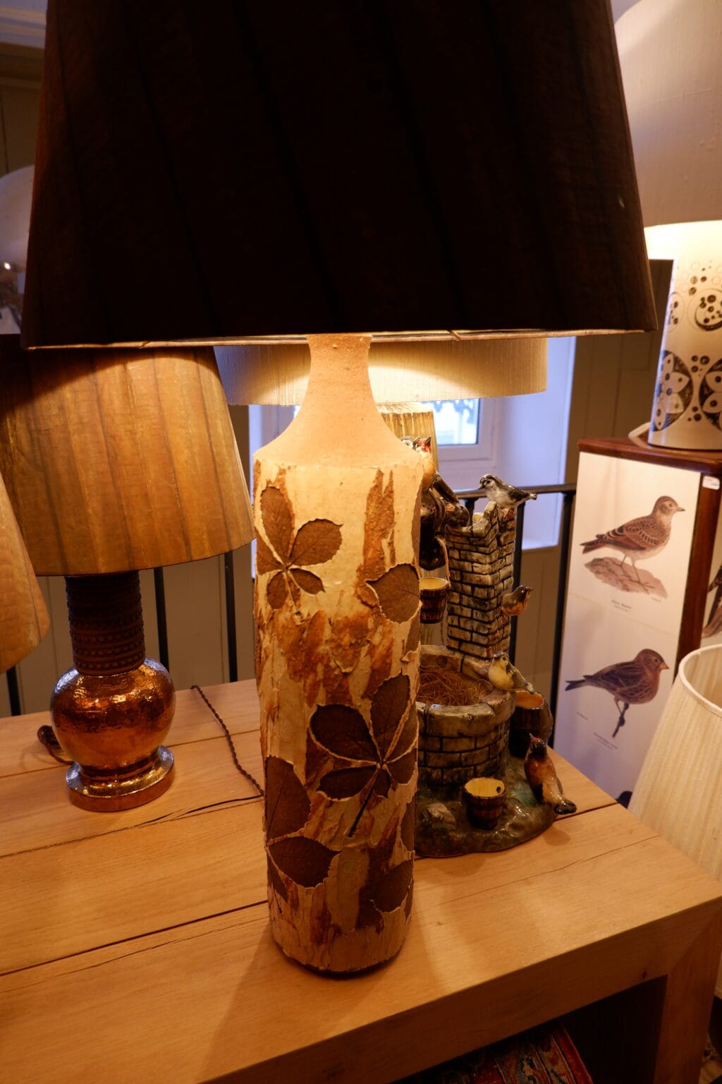 Paire de grandes lampes en grés "feuilles de marroniers" -Danemark ca.1970 + Aj fil de cuivre oxydé – Image 3