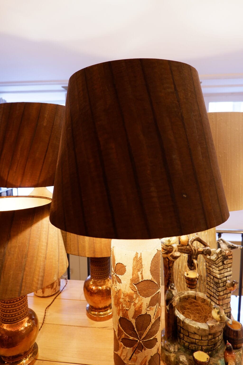 Paire de grandes lampes en grés "feuilles de marroniers" -Danemark ca.1970 + Aj fil de cuivre oxydé – Image 2