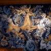 Grande tapisserie d'Aubusson "Cerf dans la Forêt sur fond bleu" encadrée -ca.1980