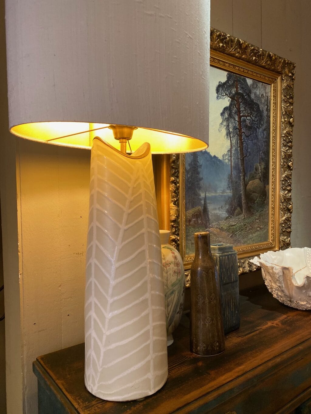 Large Ivory &amp; Cream ceramic lamp by Mari Simmulson - Sweden ca.1960 - Image 3