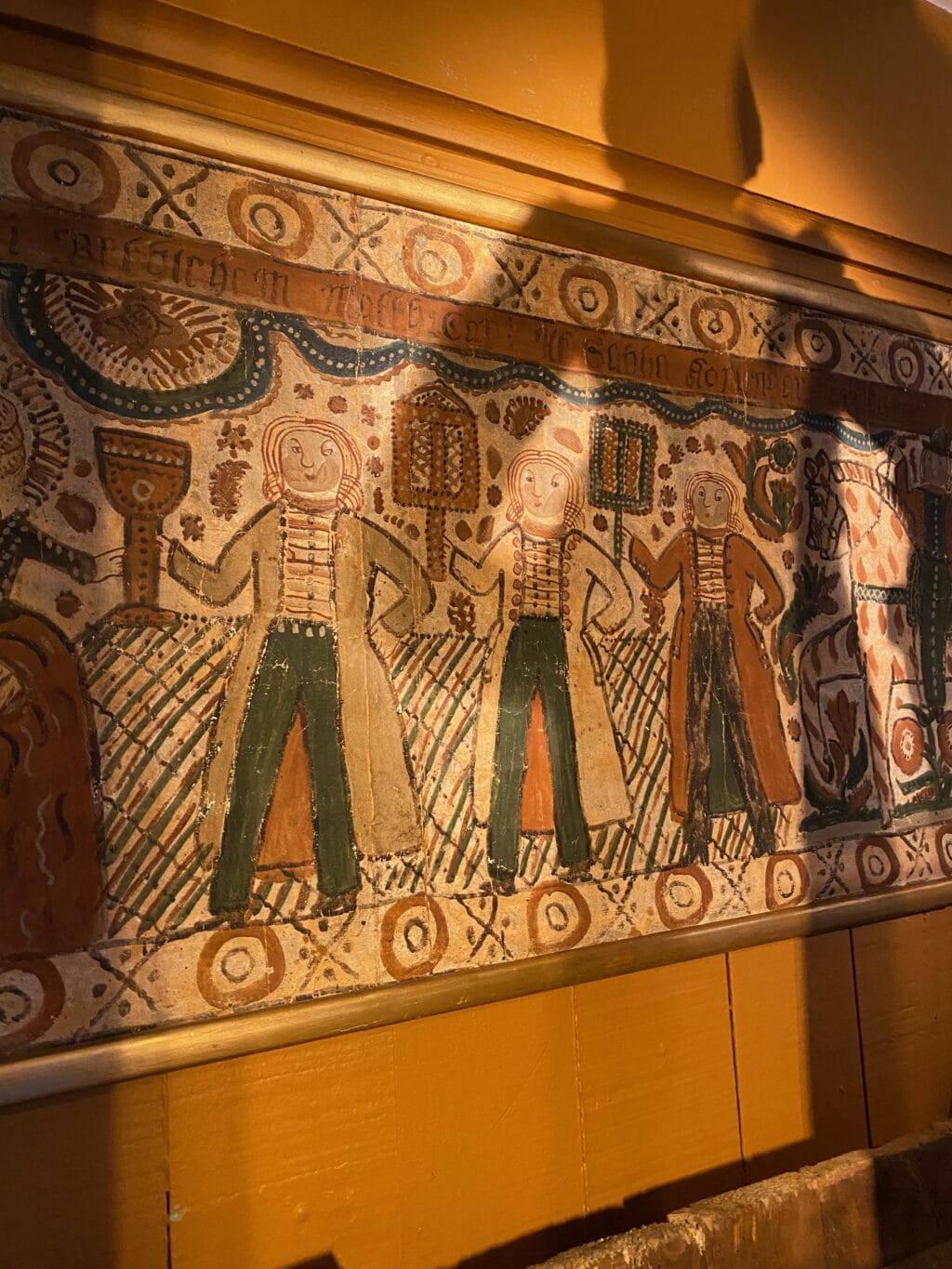 Grand textile peint Suédois dit "Bonad" - figurant la naissance de Jésus et les trois sages - Ca.1845