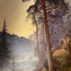 Paysage du nord "lac entouré de forêt dans la brume" huile sur toile par John Kindborg -fin XIXe – Image 3