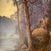 Paysage du nord "lac entouré de forêt dans la brume" huile sur toile par John Kindborg -fin XIXe – Image 4