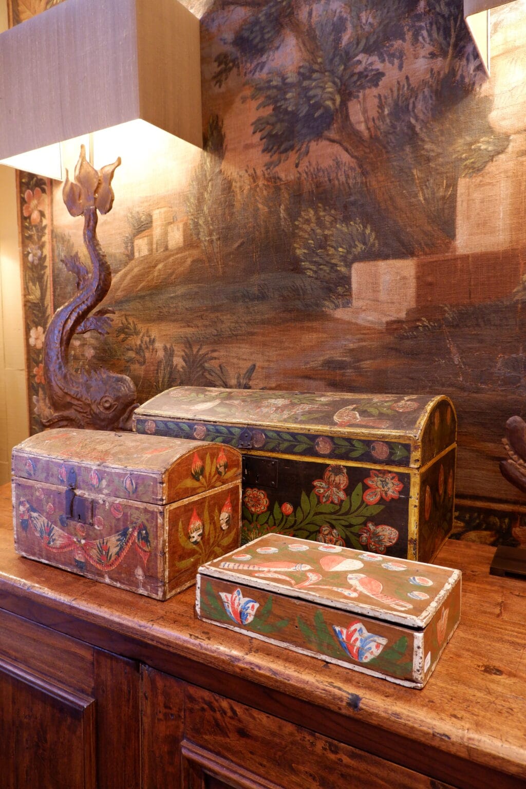 Coffres de mariage en bois peint "Normandie" - Art populaire XIXe – Image 2