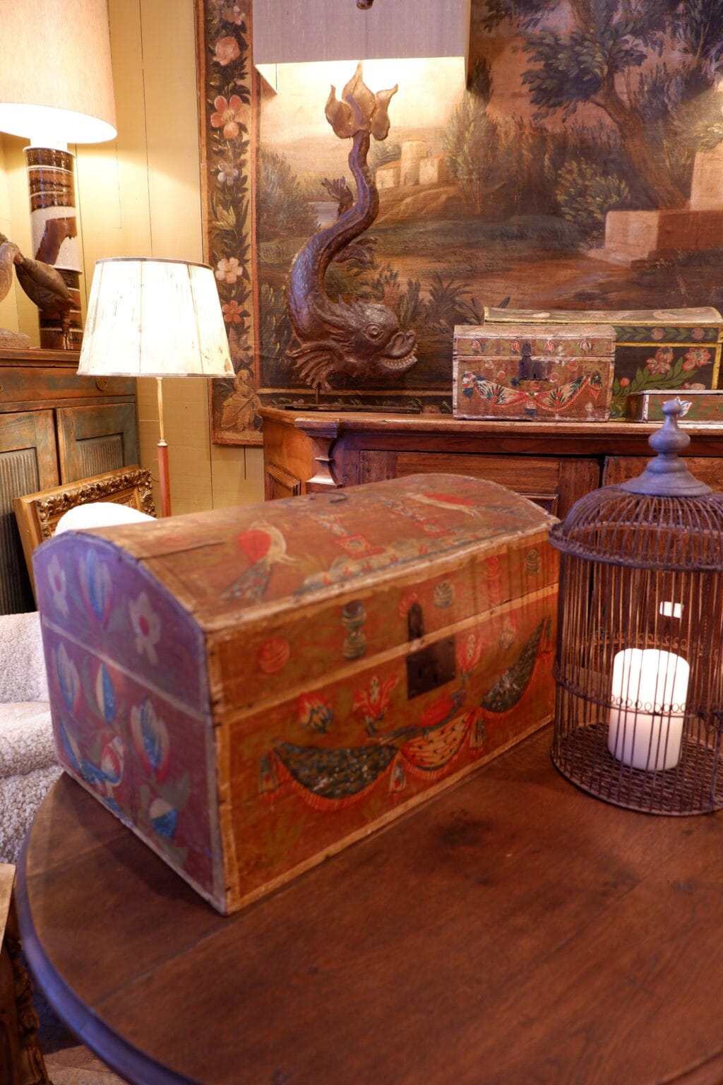 Coffres de mariage en bois peint "Normandie" - Art populaire XIXe – Image 5