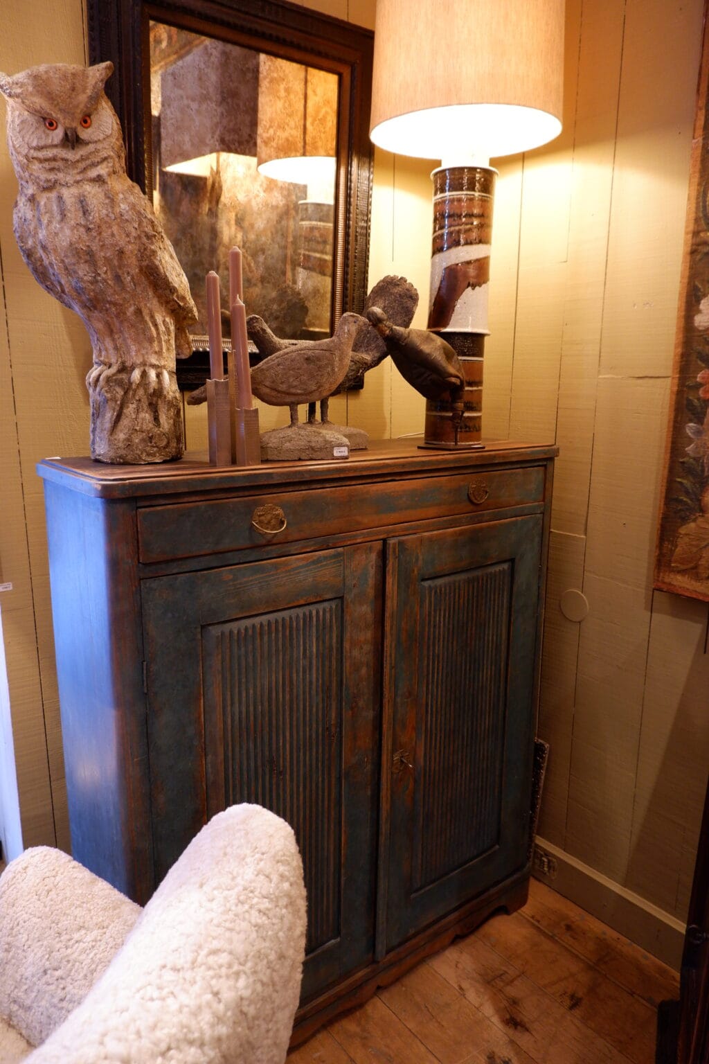 2-door Swedish sideboard, gadrooned decoration, blue patina, ca.1800 - Image 7