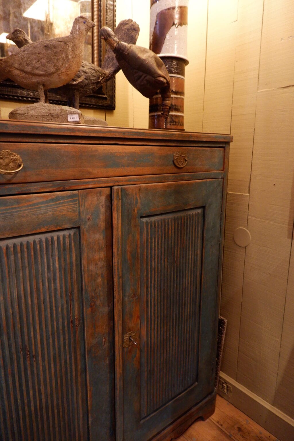 2-door Swedish sideboard, gadrooned decoration, blue patina, ca.1800 - Image 8