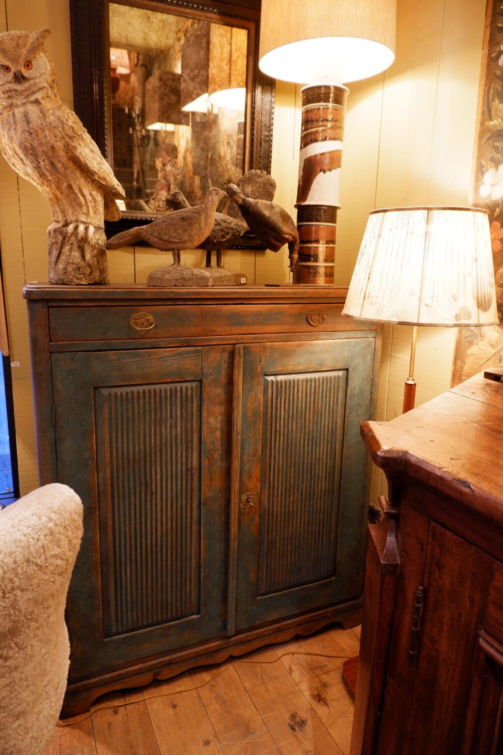 2-door Swedish sideboard, gadrooned decoration, blue patina, ca.1800 - Image 9