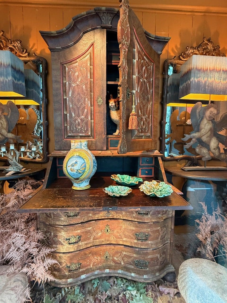 Secrétaire baroque en bois peint polychrome XIXe –