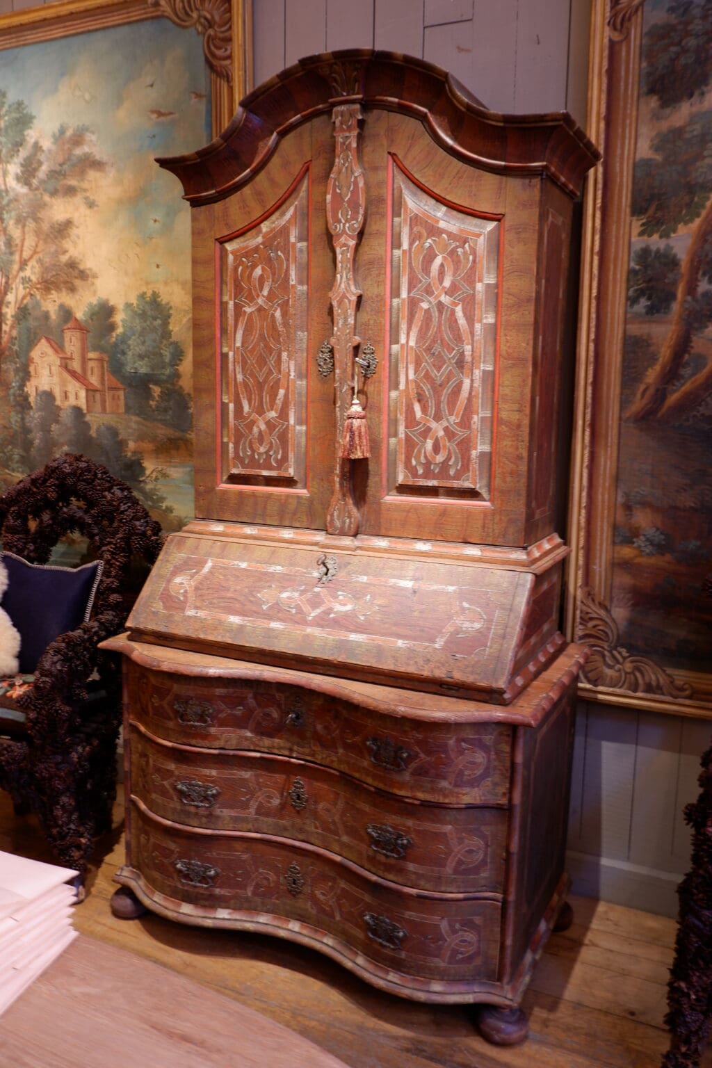 Secrétaire baroque en bois peint polychrome XIXe - – Image 2