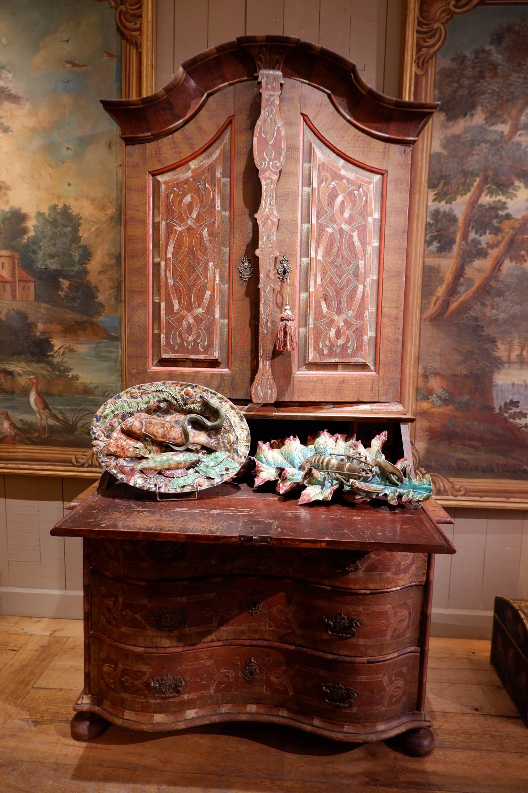 Secrétaire baroque en bois peint polychrome XIXe –