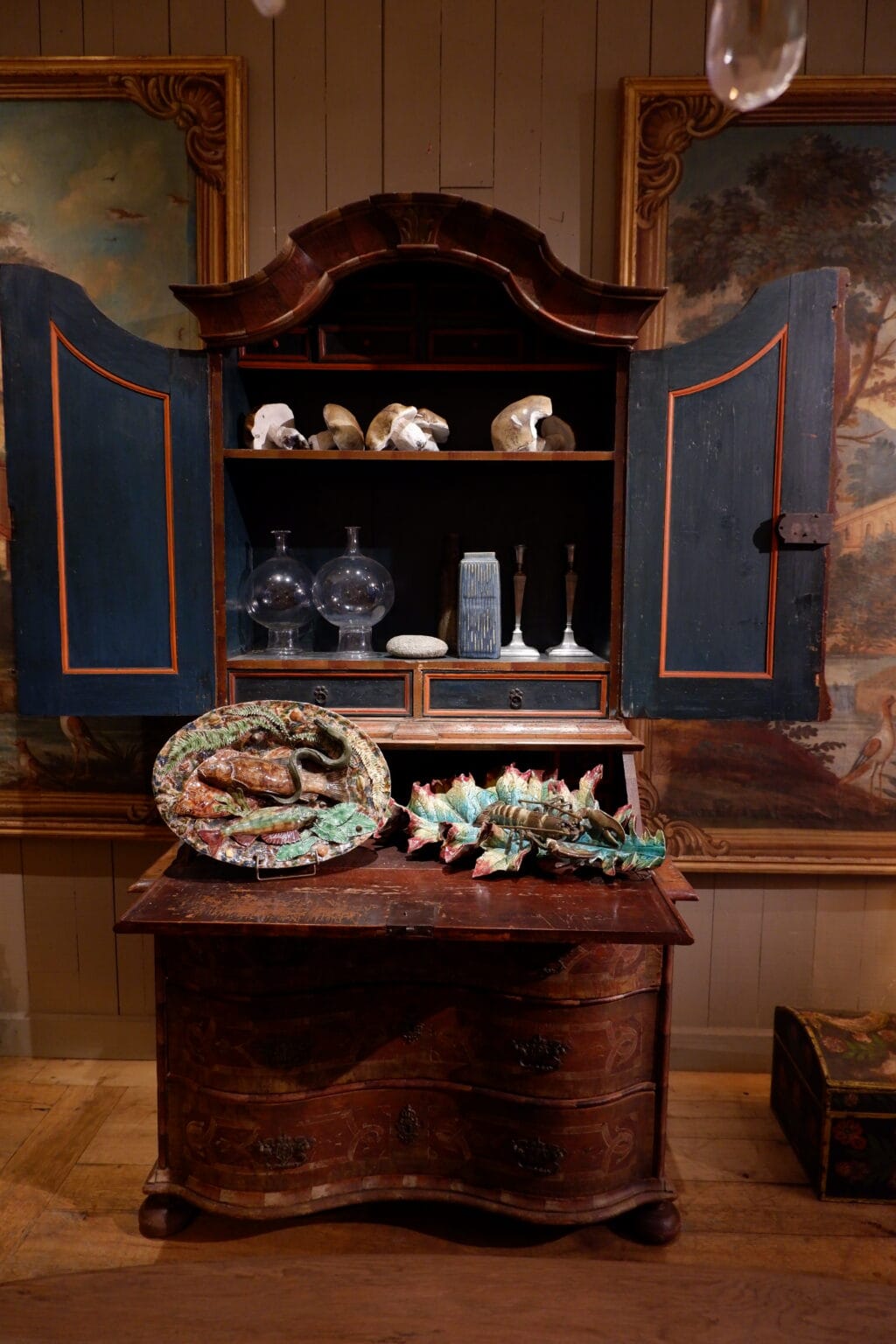 Secrétaire baroque en bois peint polychrome XIXe - – Image 4