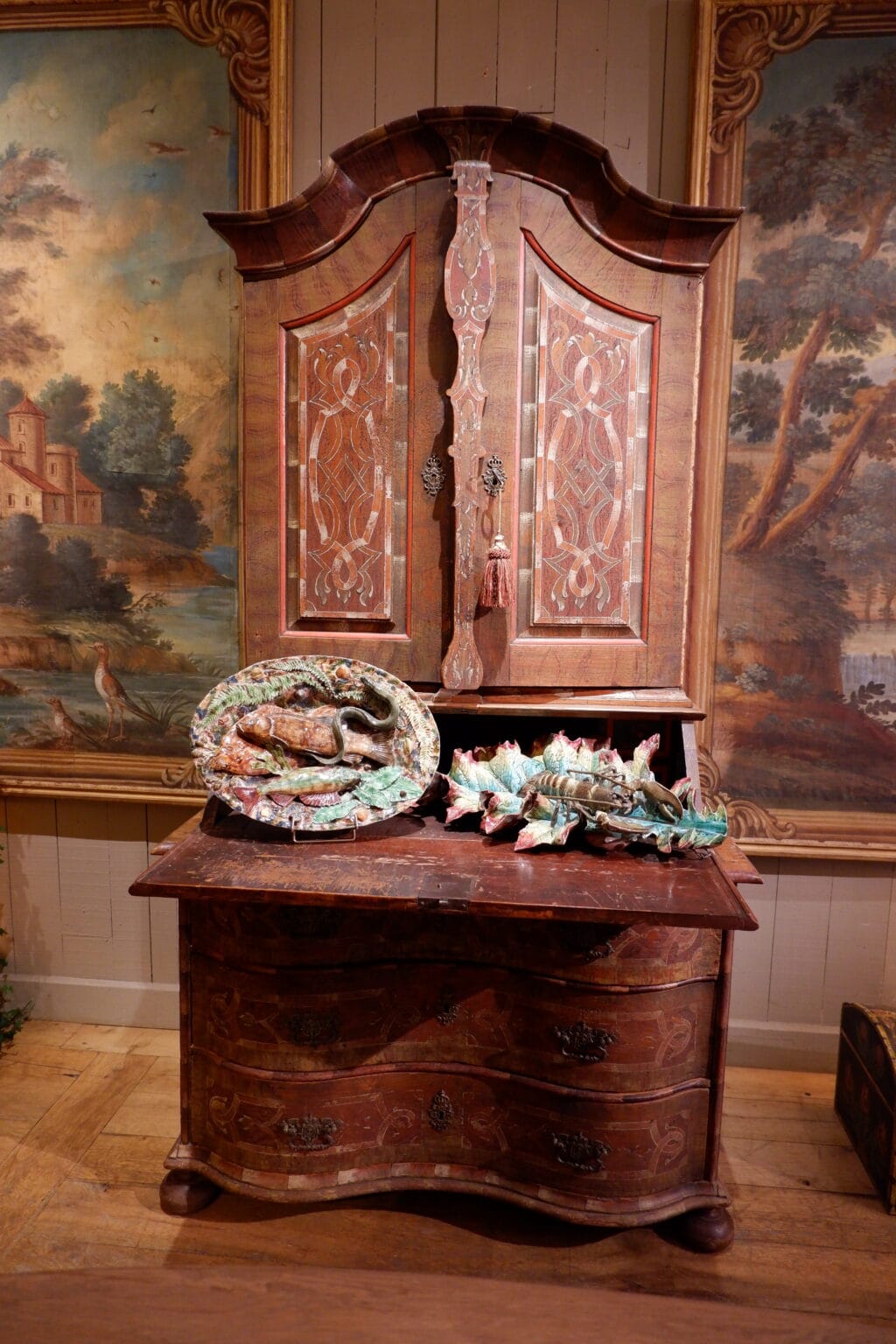 Secrétaire baroque en bois peint polychrome XIXe - – Image 5