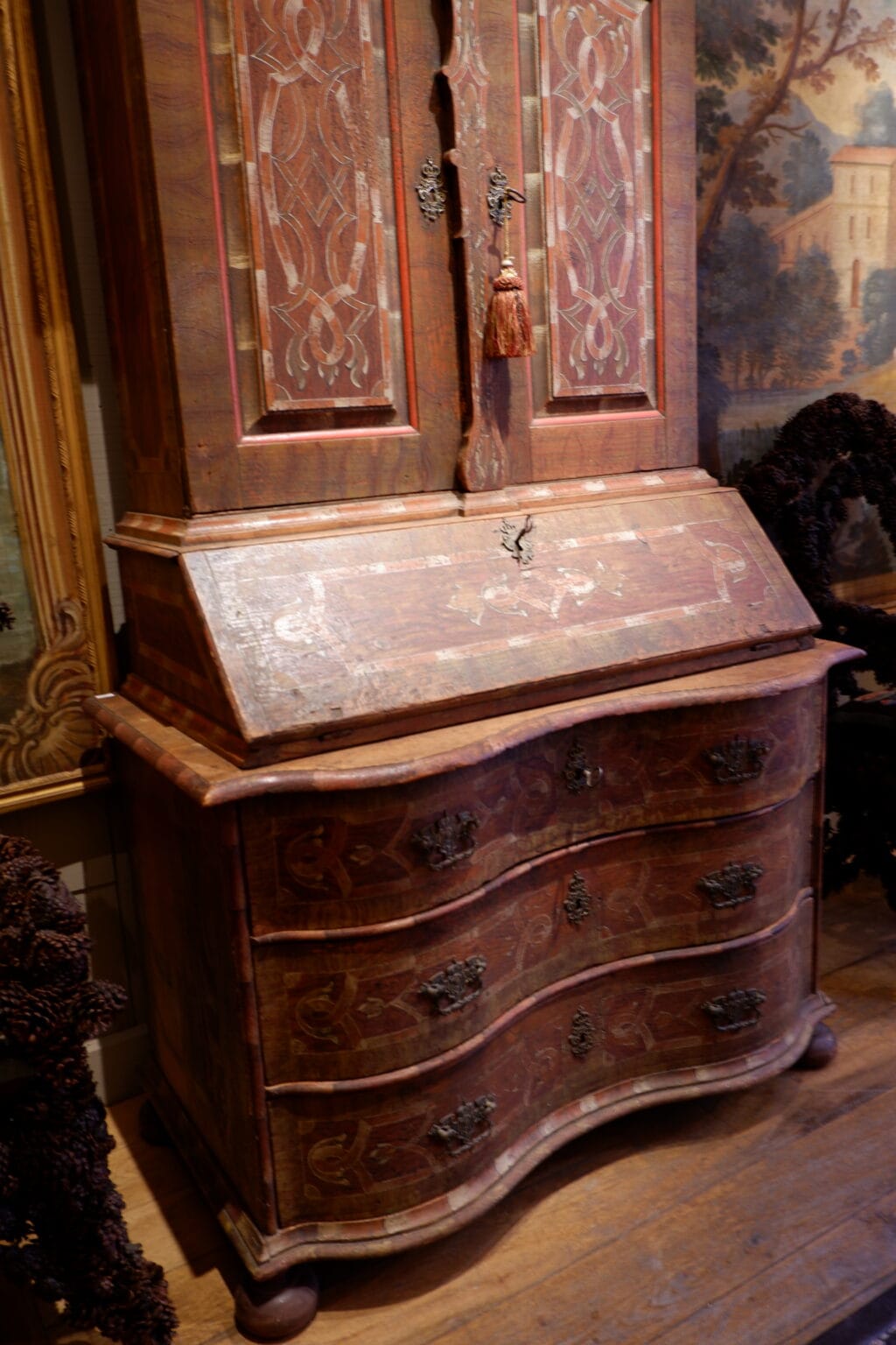 Secrétaire baroque en bois peint polychrome XIXe - – Image 6