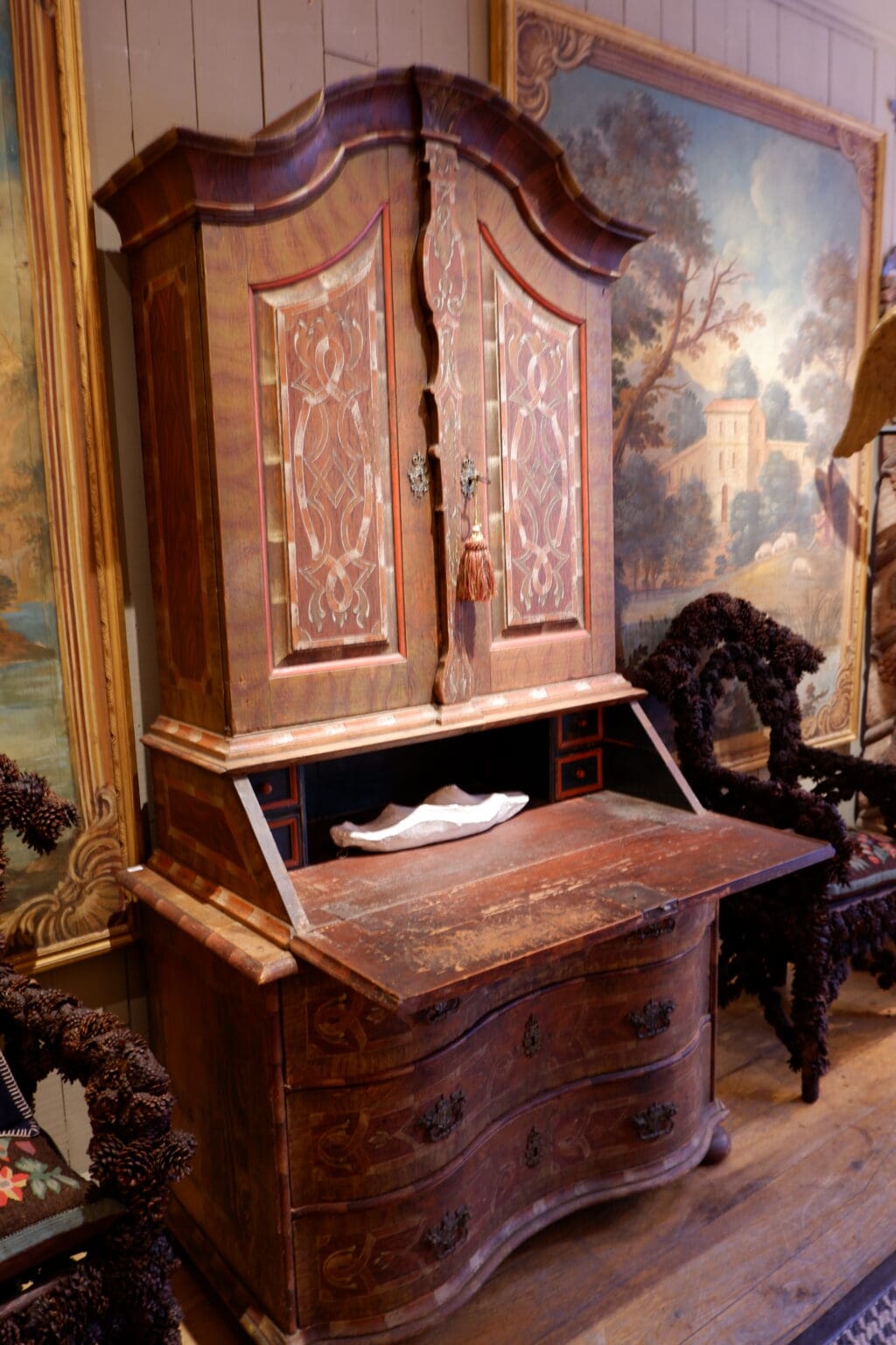 Secrétaire baroque en bois peint polychrome XIXe - – Image 7