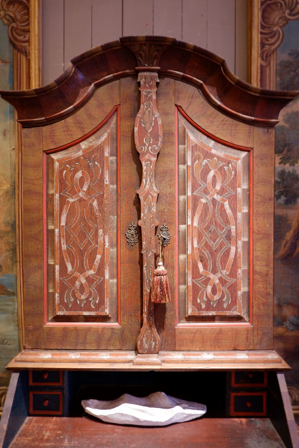 Secrétaire baroque en bois peint polychrome XIXe - – Image 3