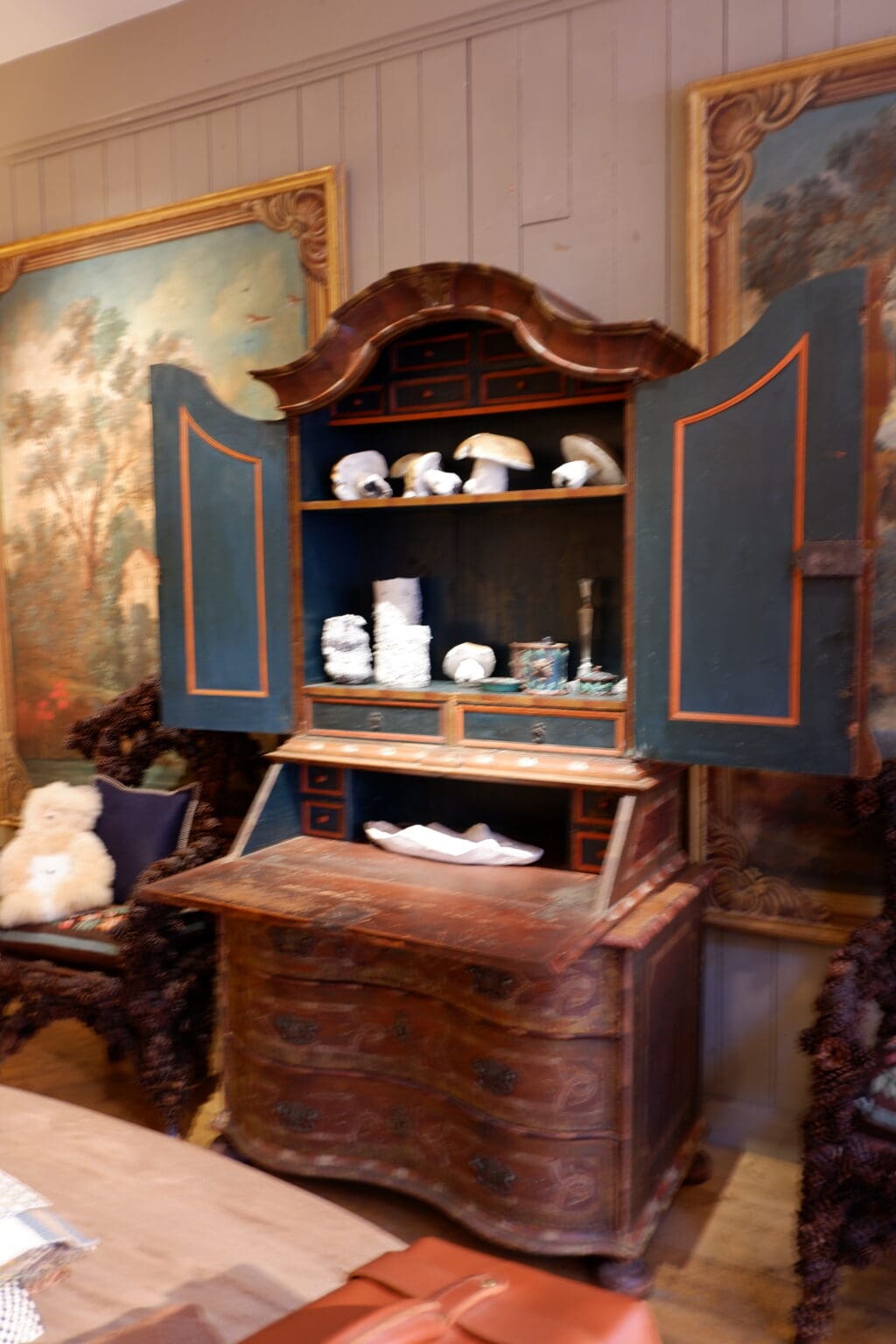 Secrétaire baroque en bois peint polychrome XIXe - – Image 8