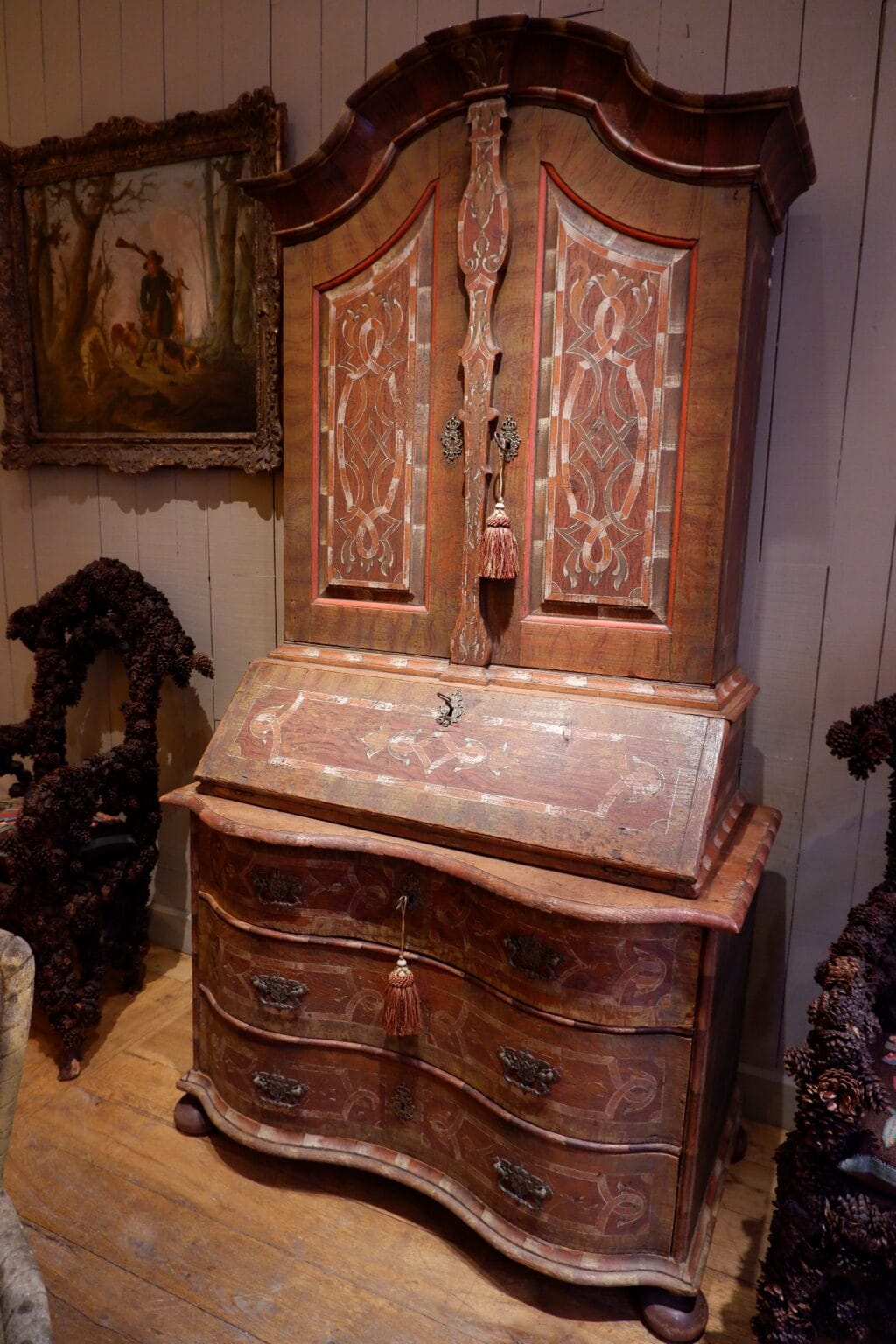 Secrétaire baroque en bois peint polychrome XIXe - – Image 10