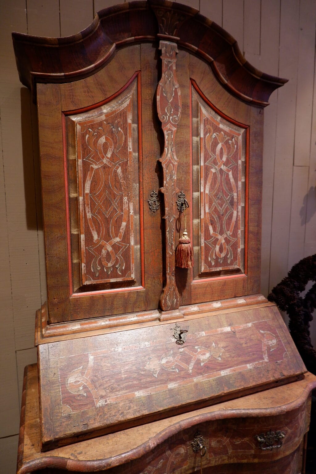 Secrétaire baroque en bois peint polychrome XIXe - – Image 9