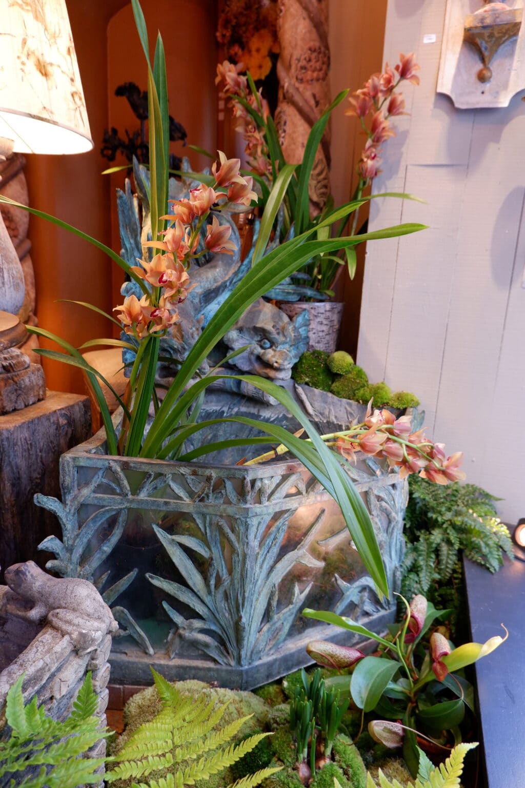 Fountain &quot;aux Dauphins &amp; plantes aquatiques&quot; bronze with verdigris patina - France XIX - Image 7