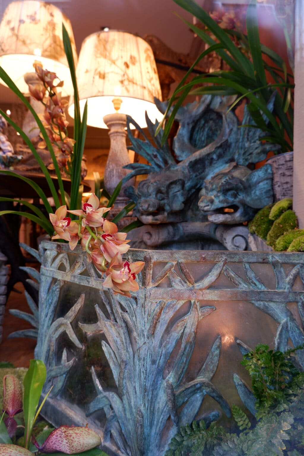 Fountain &quot;aux Dauphins &amp; plantes aquatiques&quot; bronze with verdigris patina - France XIX - Image 5