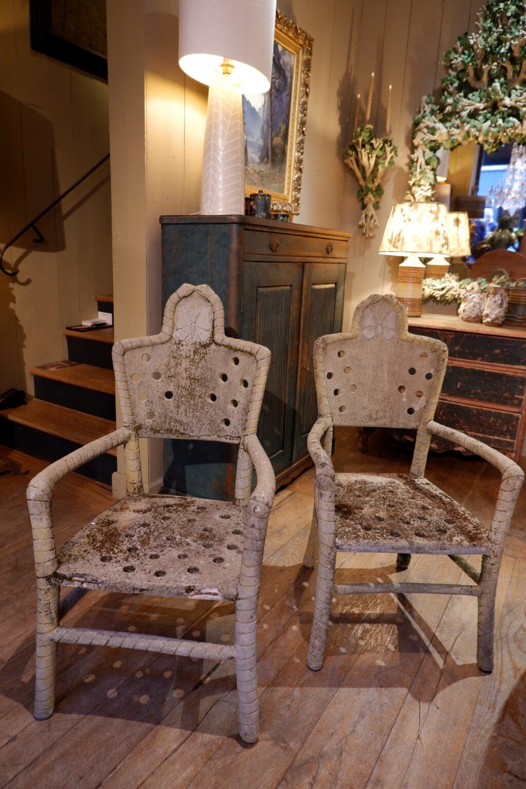 Pair of cement garden armchairs with butterfly back - Art Nouveau style ca.1900 - Image 7