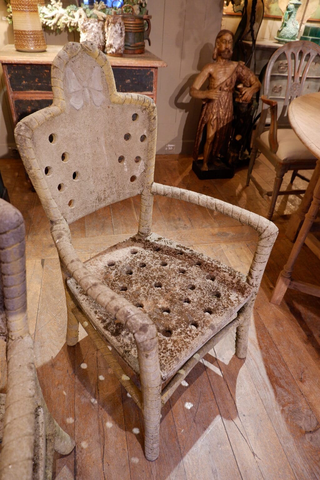 Pair of cement garden armchairs with butterfly back - Art Nouveau style ca.1900 - Image 5