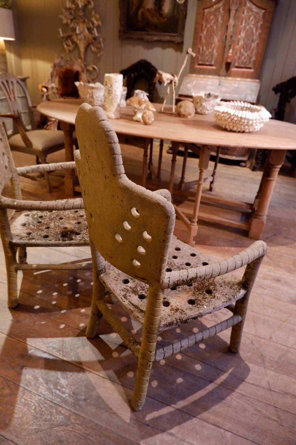 Pair of cement garden armchairs with butterfly back - Art Nouveau style ca.1900 - Image 6