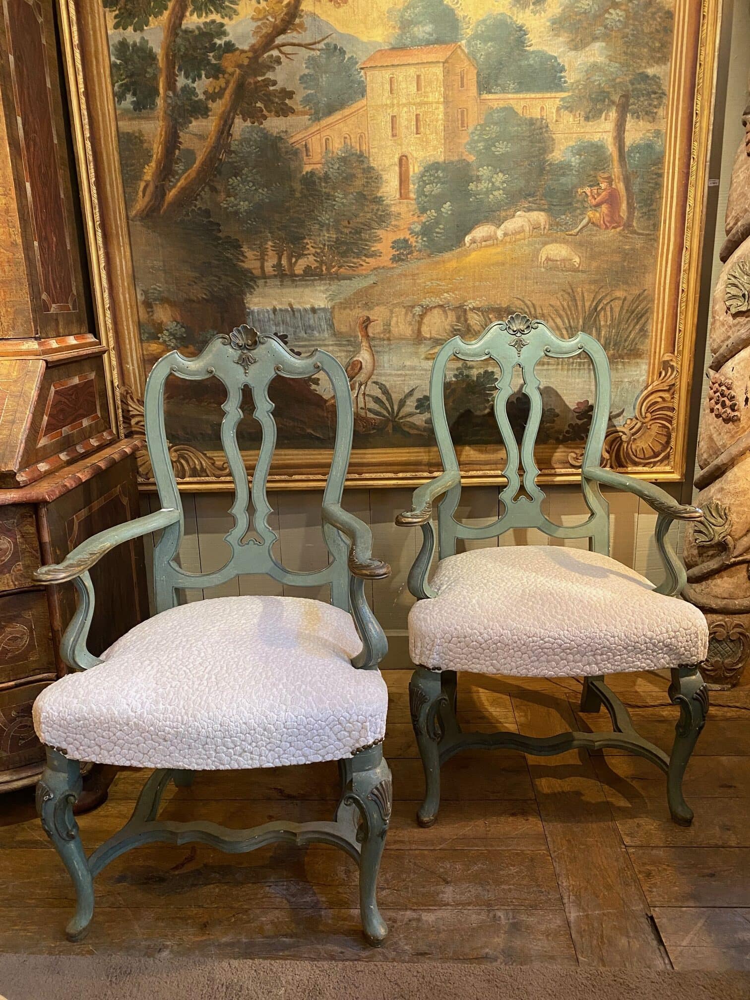 Fauteuil Vénitien laque bleu d’époque XIXE