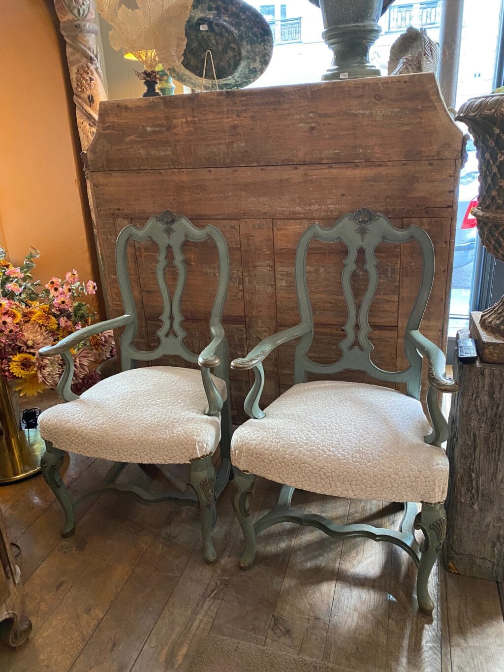 Fauteuil Vénitien laque bleu d'époque XIXE – Image 7