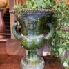 Elégant vase en terre cuité émail vert décor de masque soleil -France XIXe – Image 2
