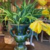 Elégant vase en terre cuité émail vert décor de masque soleil -France XIXe